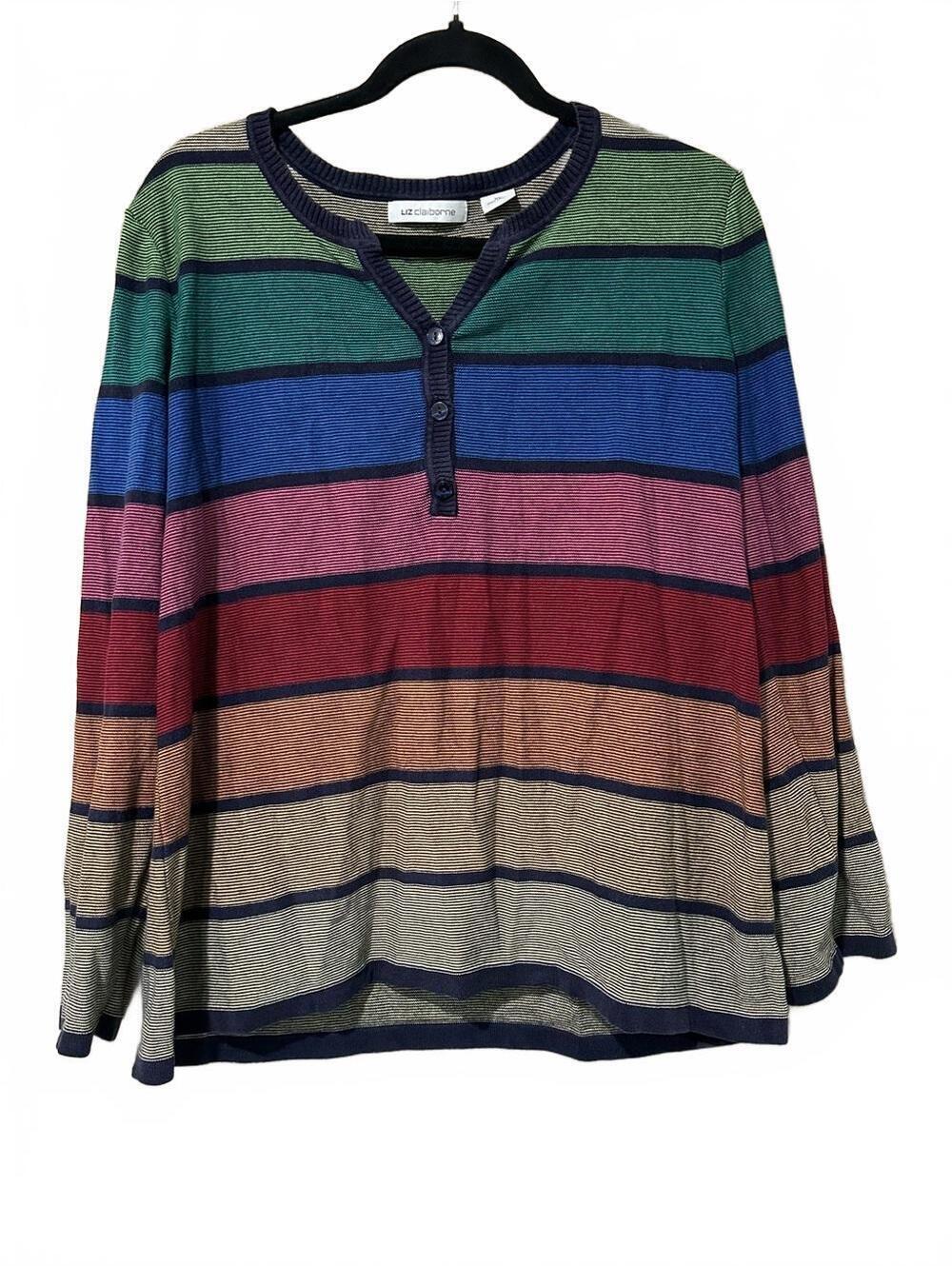 Liz Claiborne Multicolor Striped Henley Top